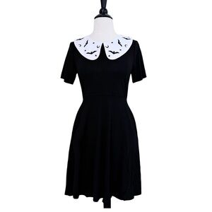 Em & Sprout Embroidered Bats Collar Mini Dress